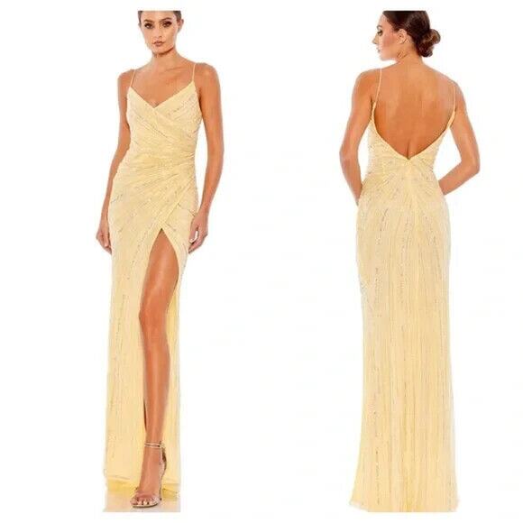 MAC DUGGAL NWT 93733 Sleeveless Faux Wrap Gown Dress‎ Yellow Sz 12 $498 - Picture 1 of 5